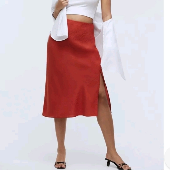 NWT Madewell Orange Clay Layton Pull On Midi Slip Skirt Size 12 - Picture 15 of 15